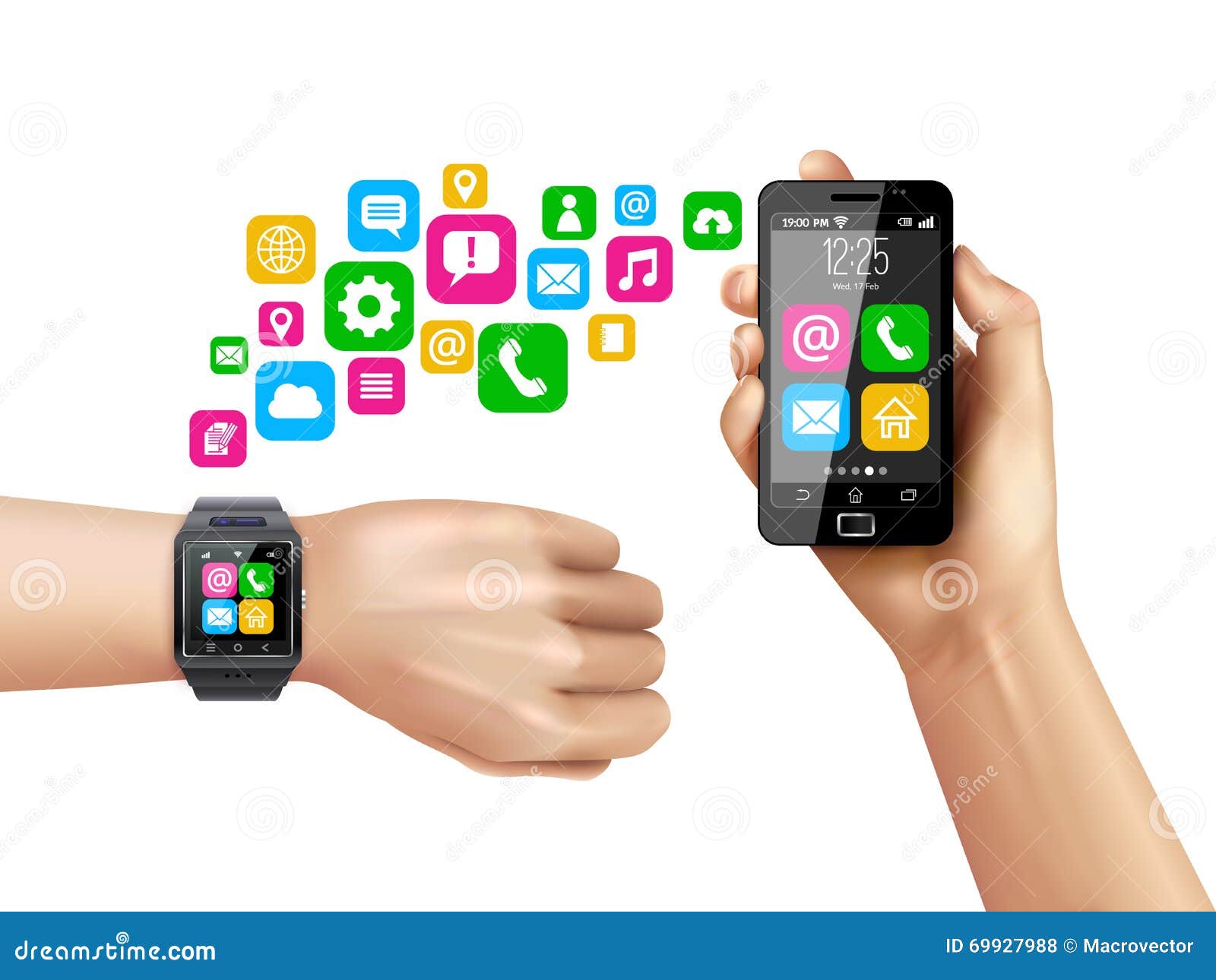 Smartphone Compatible Smartwatch Data Transfer Symbols Stock Vector 